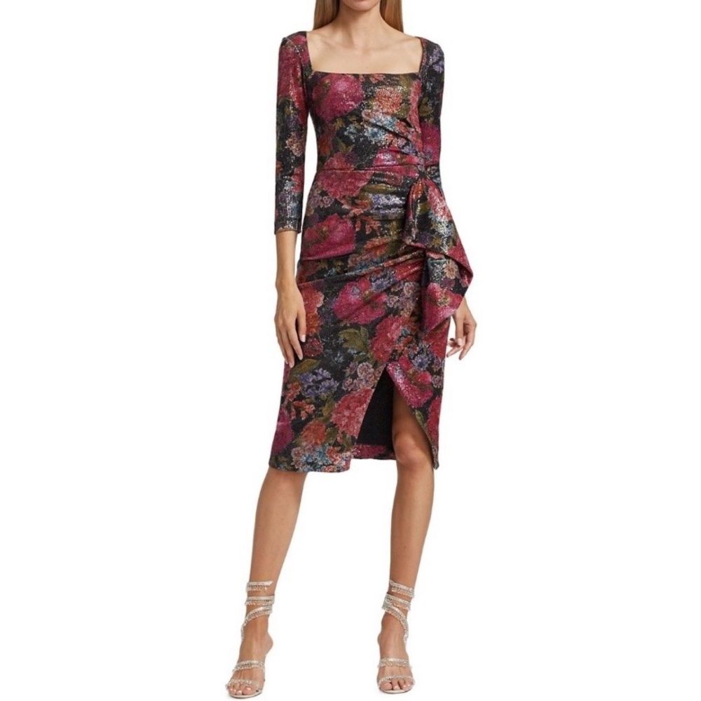 Chiara Boni Rose Multi Floral Sequin Midi Dress